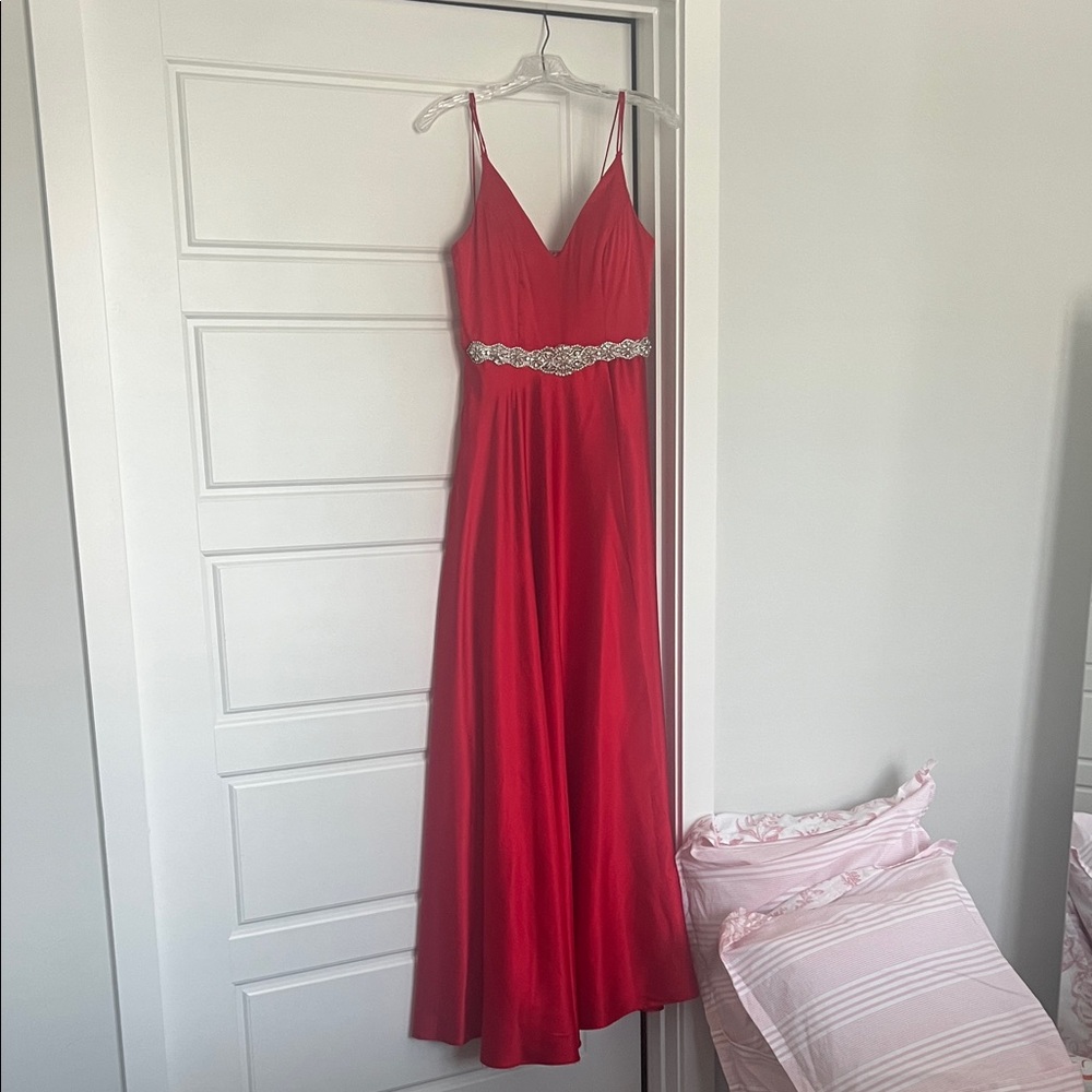 Sequin Hearts Red Prom Dress with Embellished Waist